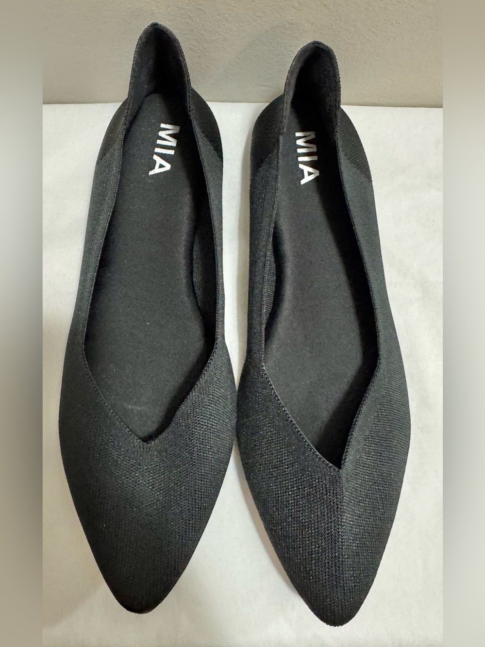 MIA Kerri Pointed Toe Knit Flats – Women’s Size 10 Black Slip‑On Comfort Insole
